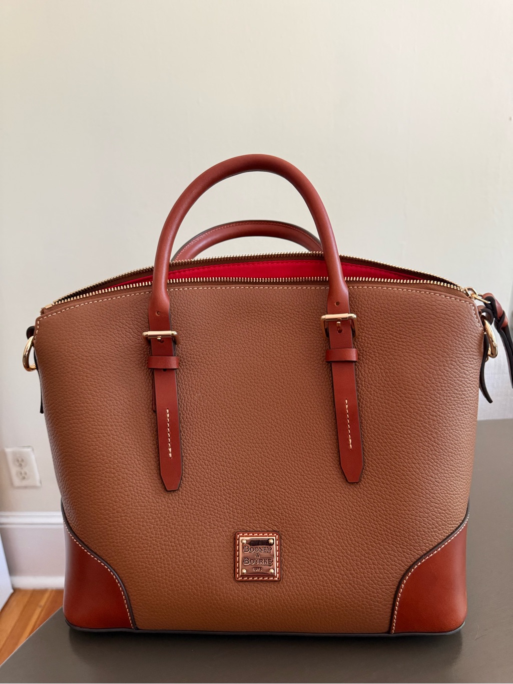 Dooney & Bourke Caramel Pebble Grain Domed Satchel With Gold Hardware